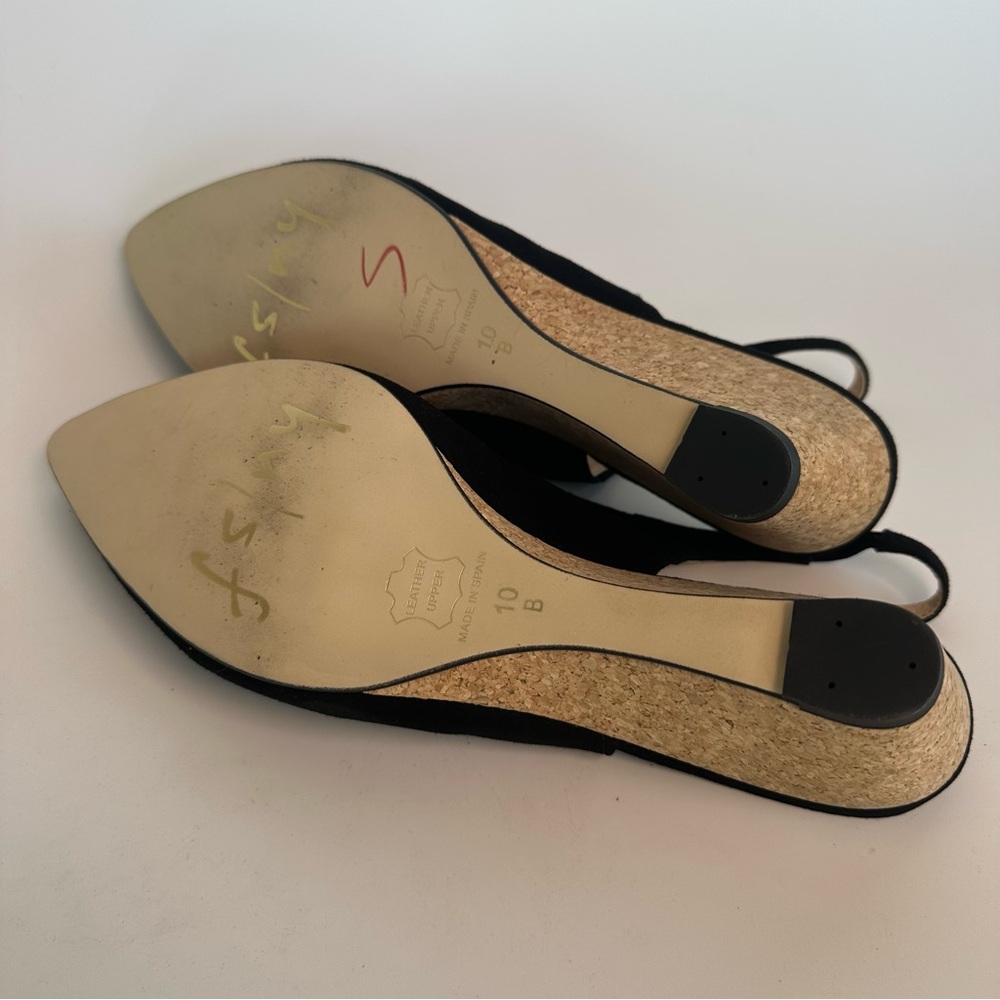 French Sole FS/NY Suede Black Slingback Cork Wedge Heels Size 10 - Picture 9 of 10